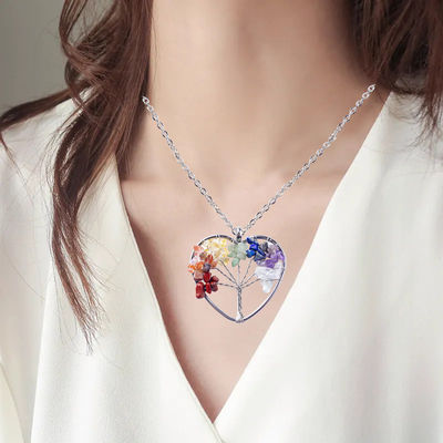 5 * 5cm Pohon Kehidupan Kalung Dengan Batu Chakra Pendant