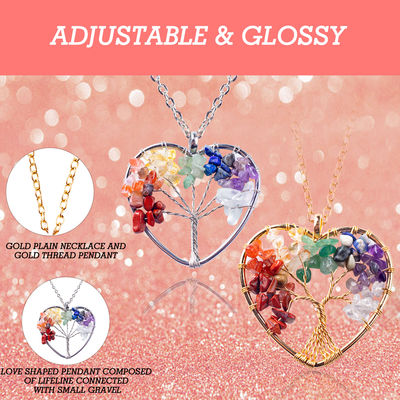 5 * 5cm Pohon Kehidupan Kalung Dengan Batu Chakra Pendant