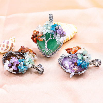 Adjustable Tiger's Eye Gemstone 7 Chakra Pohon Kehidupan Kalung Pendant
