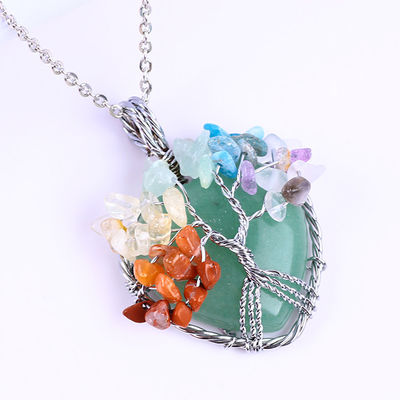 Green Aventurine Spiritual Chakra Meditasi Pohon Kehidupan Heart Chakra Crystal Stone Kalung