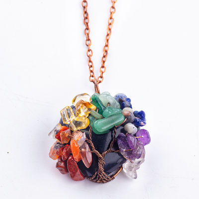 Hitam Obsidian Hati Batu permata Chakra Pohon Kehidupan Kalung Pendant