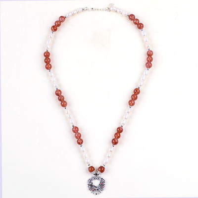 Wanita Strawberry Quartz 5mm White Freshwater Pearl Necklace