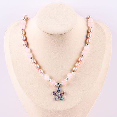 Air Tawar Mutiara Kalung Rose Kuarsa 6mm Manik Kristal Sweater Kalung