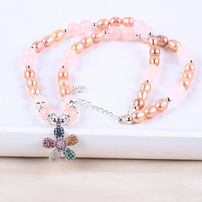 Air Tawar Mutiara Kalung Rose Kuarsa 6mm Manik Kristal Sweater Kalung