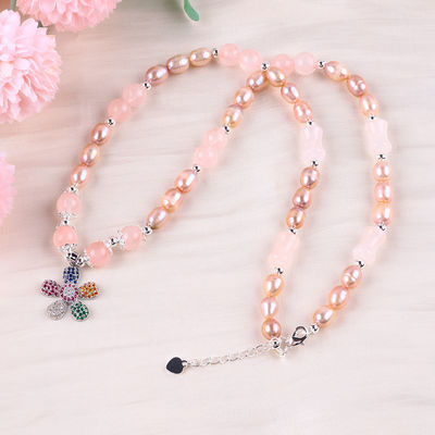 Air Tawar Mutiara Kalung Rose Kuarsa 6mm Manik Kristal Sweater Kalung