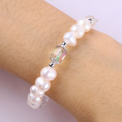 Natural Freshwater Pearl Bracelet Elastis Dengan Ukiran Bunga Mawar Fluorit Ungu