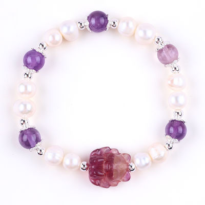 8mm Manik Amethyst Kristal Putih Air Tawar Mutiara Gelang