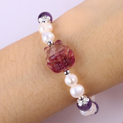 8mm Manik Amethyst Kristal Putih Air Tawar Mutiara Gelang