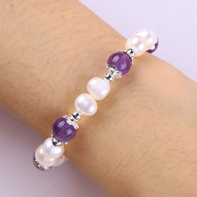 8mm Manik Amethyst Kristal Putih Air Tawar Mutiara Gelang