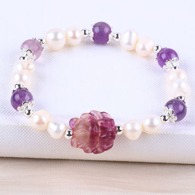 8mm Manik Amethyst Kristal Putih Air Tawar Mutiara Gelang