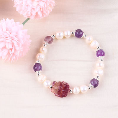 8mm Manik Amethyst Kristal Putih Air Tawar Mutiara Gelang