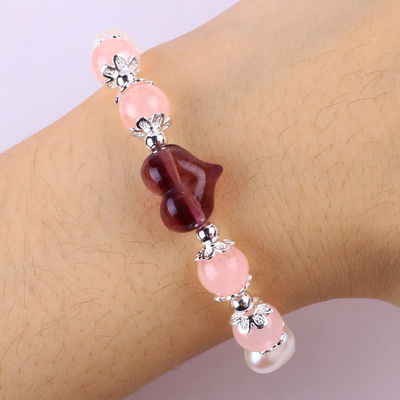 8MM Pink Air Manis Mutiara Stretch Gelang Hati Crystal Ukiran