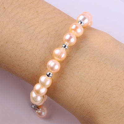 7mm Pink Pearl Stretch Bracelet Dengan Shell Putih Terima kustomisasi