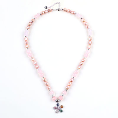 Air Tawar Mutiara Kalung Rose Kuarsa 6mm Manik Kristal Sweater Kalung