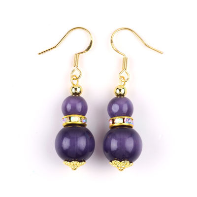 Mata Kucing Ungu Batu permata Drop Earrings Dangle 8MM 10MM Manik