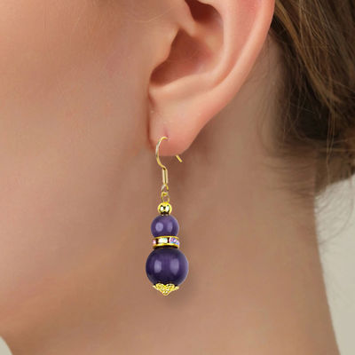 Mata Kucing Ungu Batu permata Drop Earrings Dangle 8MM 10MM Manik