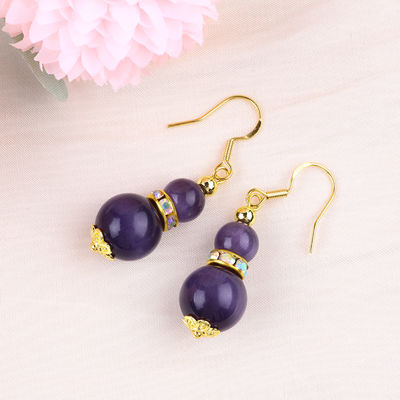 Mata Kucing Ungu Batu permata Drop Earrings Dangle 8MM 10MM Manik