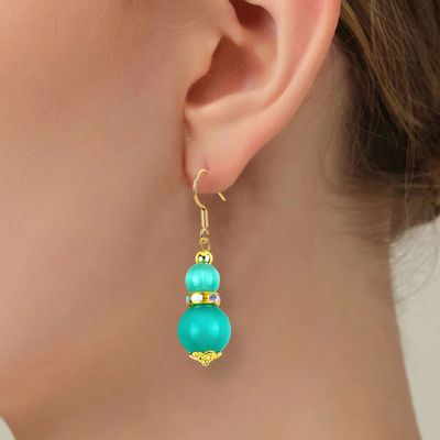 8MM 10MM Mata Kucing Hijau Batu permata Kerajinan Earring Dangle Short Bola Bentuk Earring Untuk Perhiasan Hadiah