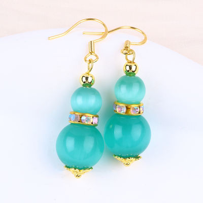 8MM 10MM Mata Kucing Hijau Batu permata Kerajinan Earring Dangle Short Bola Bentuk Earring Untuk Perhiasan Hadiah