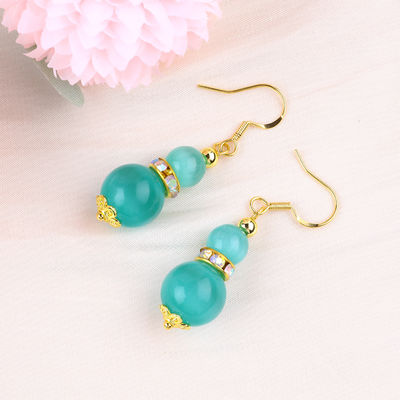 8MM 10MM Mata Kucing Hijau Batu permata Kerajinan Earring Dangle Short Bola Bentuk Earring Untuk Perhiasan Hadiah