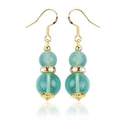 Handmade DIY Bead Green Fluorite Crystal Short Drop Hook Earring Earring Batu permata Untuk Hadiah