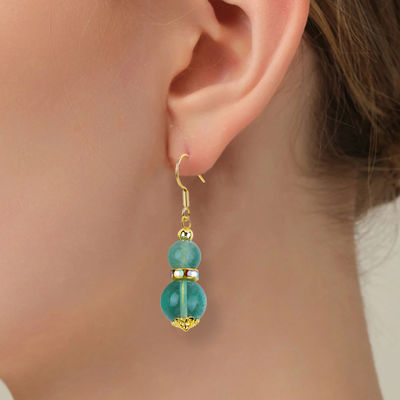 Handmade DIY Bead Green Fluorite Crystal Short Drop Hook Earring Earring Batu permata Untuk Hadiah