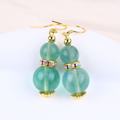 Handmade DIY Bead Green Fluorite Crystal Short Drop Hook Earring Earring Batu permata Untuk Hadiah