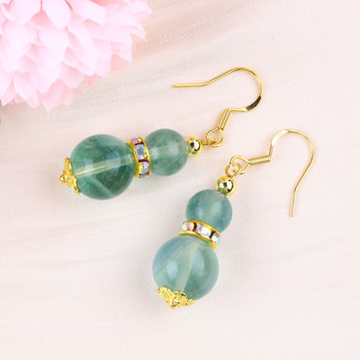 Handmade DIY Bead Green Fluorite Crystal Short Drop Hook Earring Earring Batu permata Untuk Hadiah