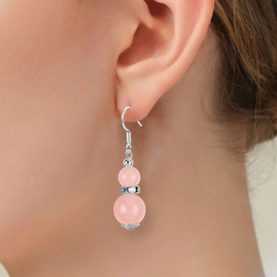 Earrings Batu Kristal buatan tangan Rose Kuarsa Batu permata Earrings Pendant