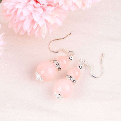 Earrings Batu Kristal buatan tangan Rose Kuarsa Batu permata Earrings Pendant