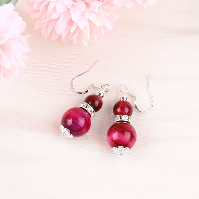 Earrings Batu Kristal buatan tangan Rose Mata Harimau Merah Batu permata Pendant Earrings manik
