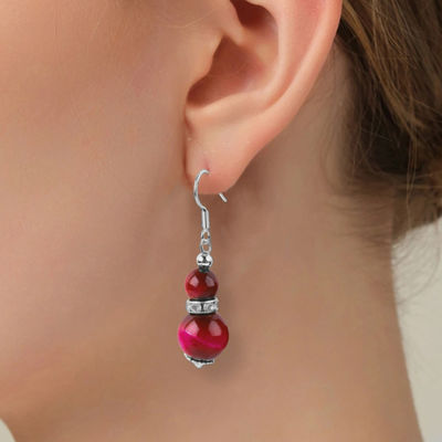 Earrings Batu Kristal buatan tangan Rose Mata Harimau Merah Batu permata Pendant Earrings manik