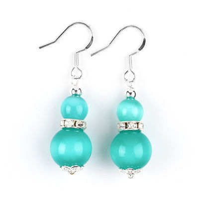Earrings Batu Kristal buatan tangan Mata Kucing Hijau Earrings Permata Earrings