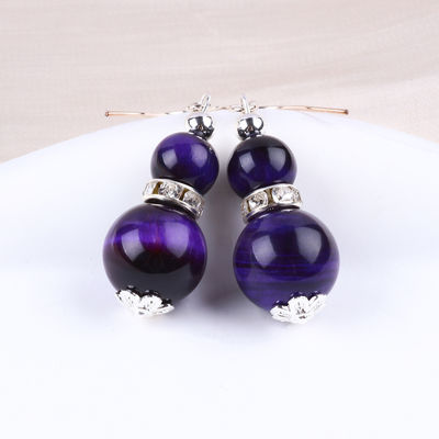 Earrings Batu Kristal buatan tangan Mata Harimau Ungu Batu permata Earrings Pendant Beaded