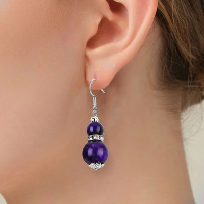 Earrings Batu Kristal buatan tangan Mata Harimau Ungu Batu permata Earrings Pendant Beaded
