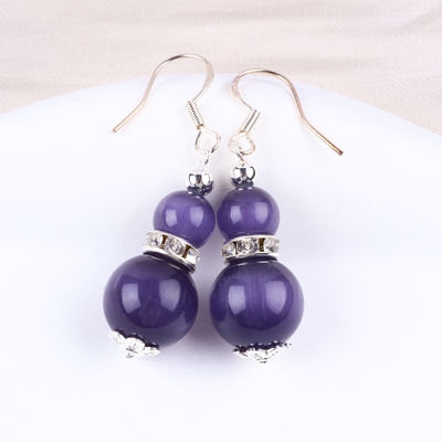 Earrings Batu Kristal Kerajinan Tangan Ungu Mata Kucing Batu permata Earrings Pendant Manik-manik