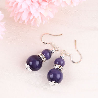 Earrings Batu Kristal Kerajinan Tangan Ungu Mata Kucing Batu permata Earrings Pendant Manik-manik