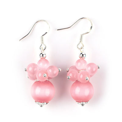 Earrings Batu Kristal buatan tangan Pink Cat's Eye Bunga Batu permata Earrings manik