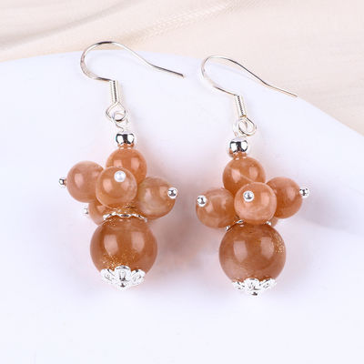 Earrings Batu Kristal buatan tangan Earrings Sunstone manik Earrings Batu permata Bunga Pendant Earrings