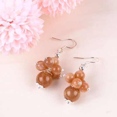 Earrings Batu Kristal buatan tangan Earrings Sunstone manik Earrings Batu permata Bunga Pendant Earrings