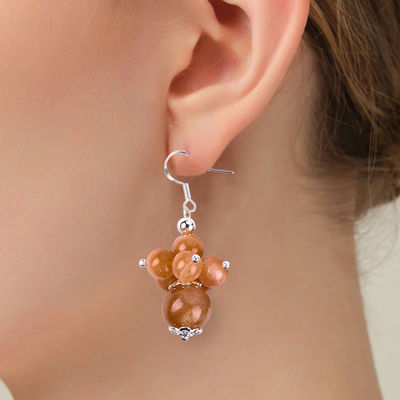 Earrings Batu Kristal buatan tangan Earrings Sunstone manik Earrings Batu permata Bunga Pendant Earrings
