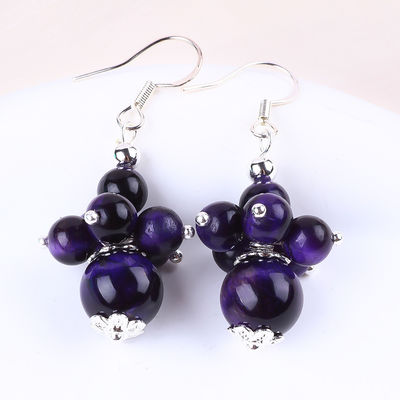Earrings Batu Kristal buatan tangan Mata Harimau Ungu Batu permata Earrings Pendant Beaded
