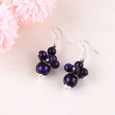 Earrings Batu Kristal buatan tangan Mata Harimau Ungu Batu permata Earrings Pendant Beaded