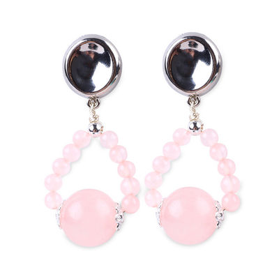 Earrings Batu Kristal buatan tangan Rose Kuarsa Batu permata Earrings Pendant