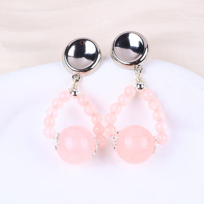 Earrings Batu Kristal buatan tangan Rose Kuarsa Batu permata Earrings Pendant