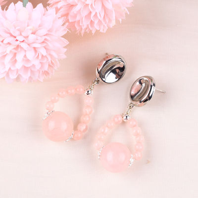 Earrings Batu Kristal buatan tangan Rose Kuarsa Batu permata Earrings Pendant