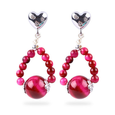 Earrings Batu Kristal Kerajinan Tangan Rose Mata Harimau Merah Batu permata Mutiara Hati Amulets Pendant Earrings