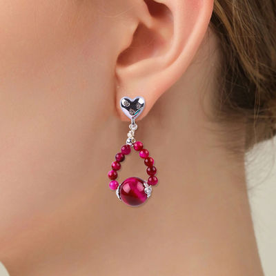 Earrings Batu Kristal Kerajinan Tangan Rose Mata Harimau Merah Batu permata Mutiara Hati Amulets Pendant Earrings