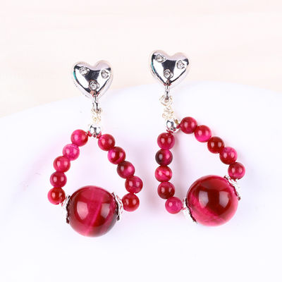 Earrings Batu Kristal Kerajinan Tangan Rose Mata Harimau Merah Batu permata Mutiara Hati Amulets Pendant Earrings