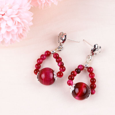 Earrings Batu Kristal Kerajinan Tangan Rose Mata Harimau Merah Batu permata Mutiara Hati Amulets Pendant Earrings